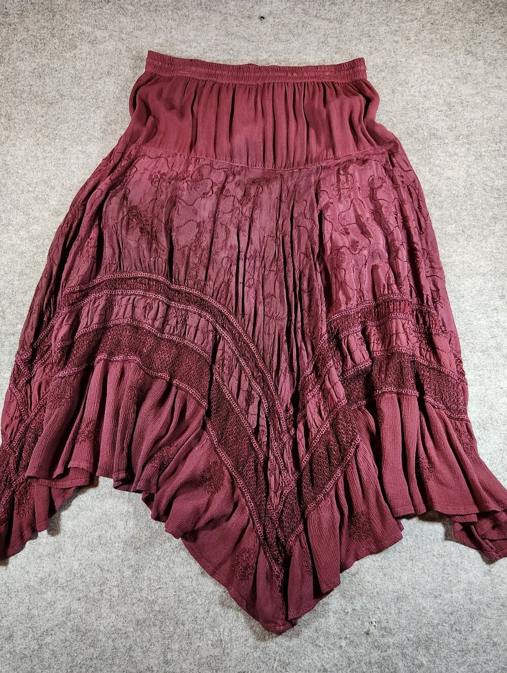 Coldwater Creek Boho Whimsical Fairy Tiered Skirt - Burgundy Medium - Picture 3 of 9